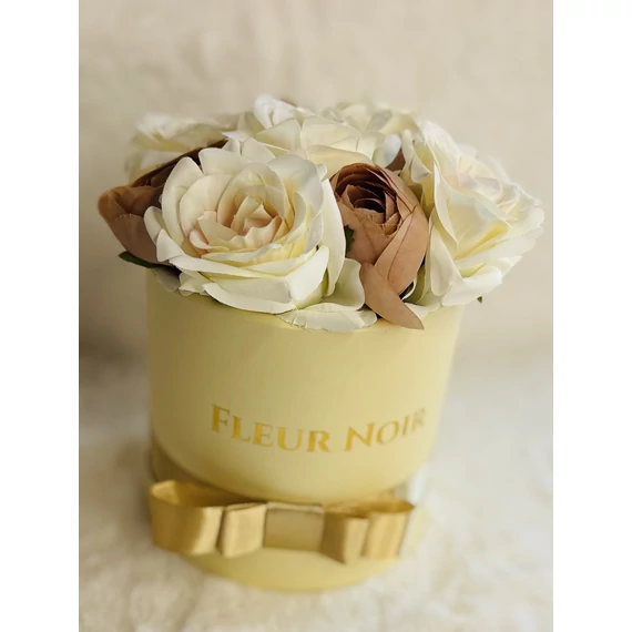 #143# FLEUR NOIR BOX - Selyem virágból ekrü dobozban