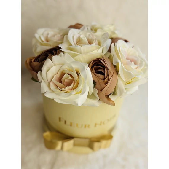 #143# FLEUR NOIR BOX - Selyem virágból ekrü dobozban